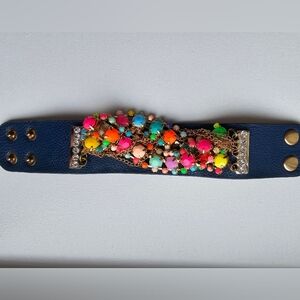 Multi-color leather & bead cuff